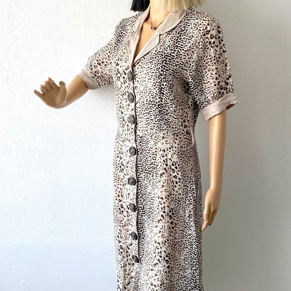 Animal Print Dress Cheetah Print Dress Leopard Print Dress Safari Dress Linen S - Picture 7 of 10